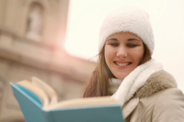 woman reading book